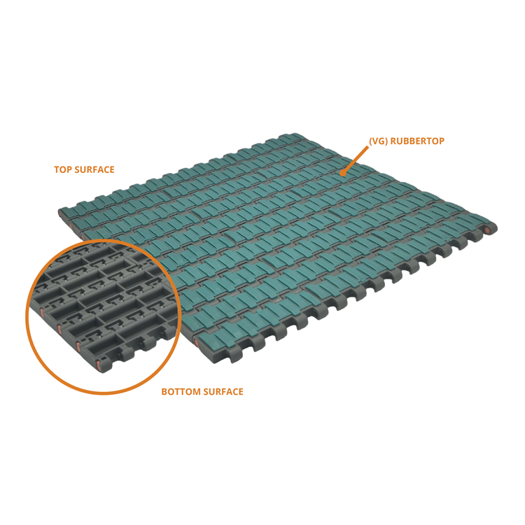 IRP 2250 flat-top modular belt with teal rubbertop inserts